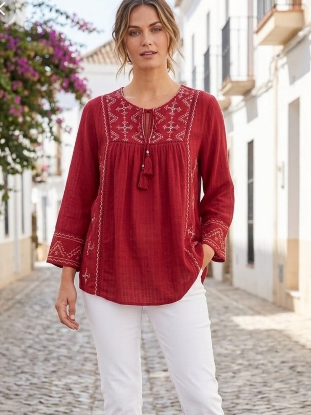 Knox Rose Red Embroidered Blouse